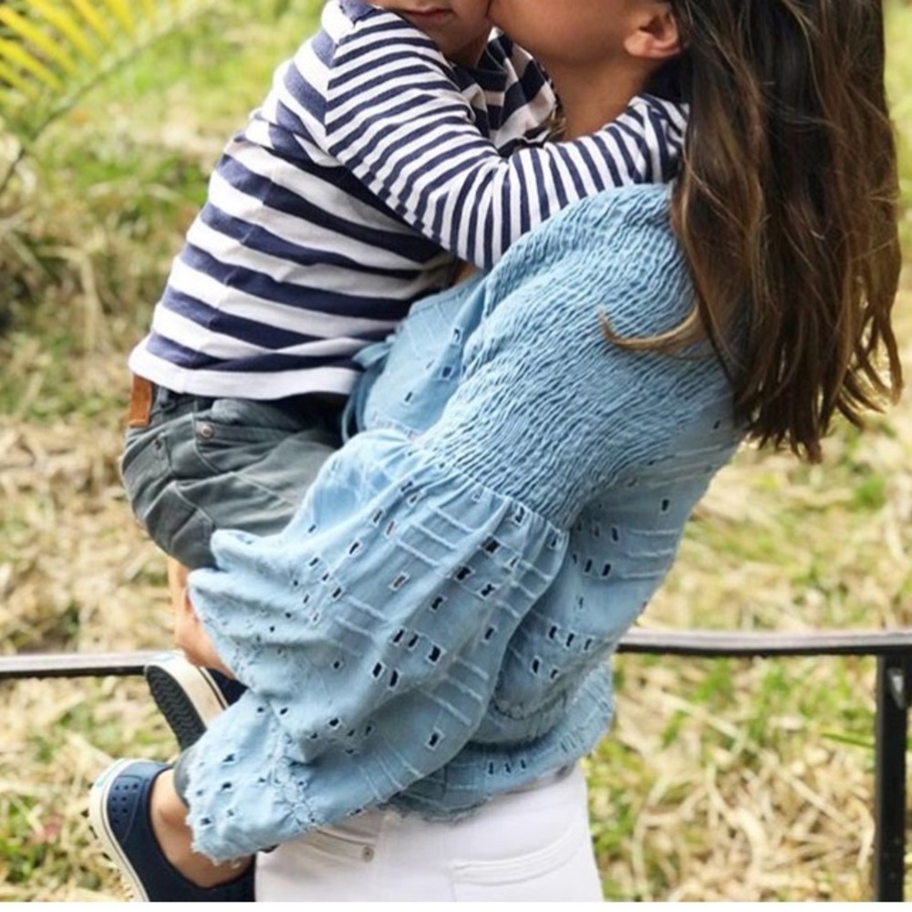Zara Chambray Bell Sleeve Top w/Smocking xs